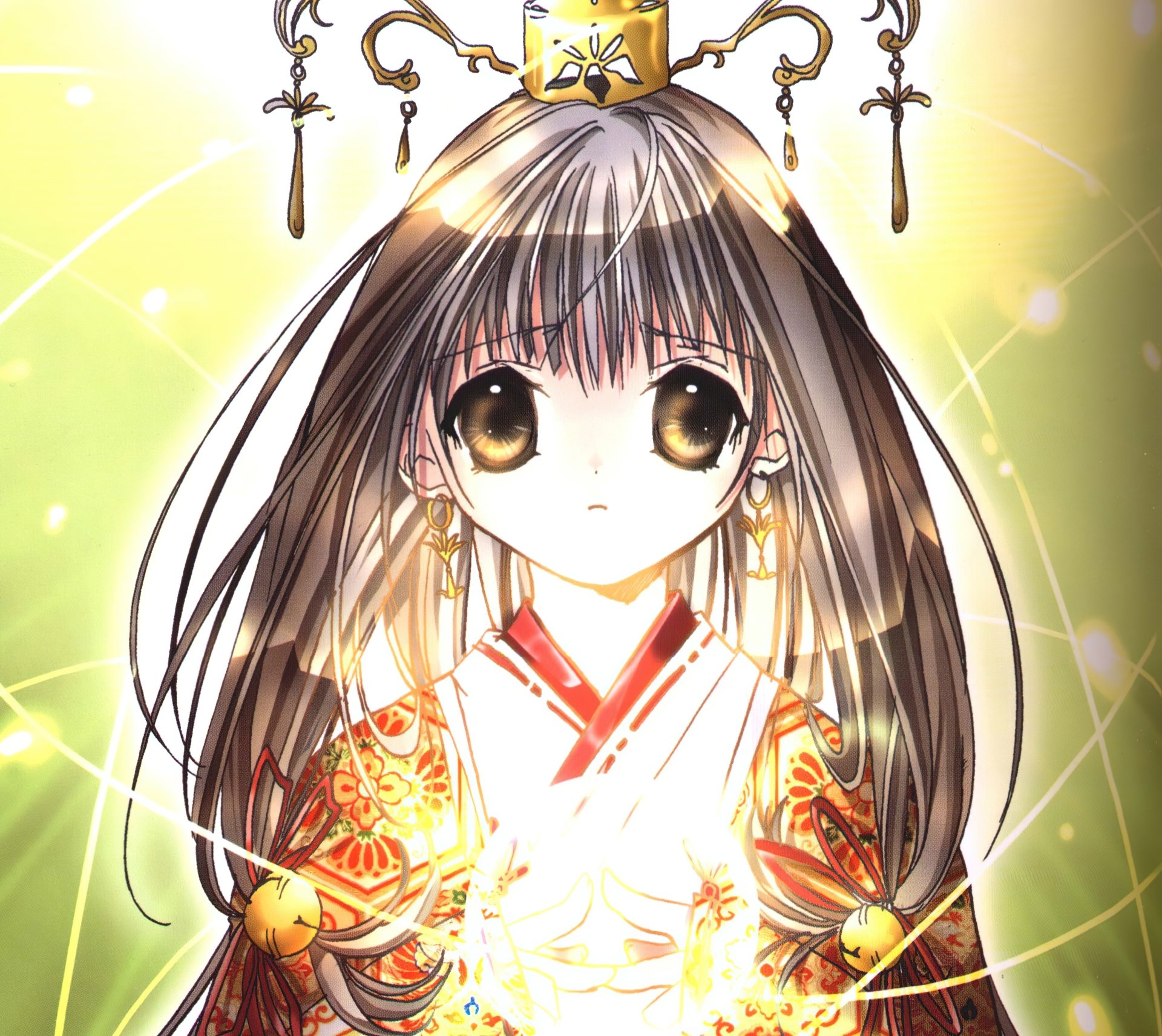 Download Kimono Earrings Brown Eyes Brown Hair Long Hair Crown Anime Original HD Wallpaper by Koge Donbo