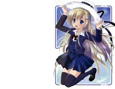 bow (Clothing) blue eyes blonde long hair blush smile hat Anime Original HD Desktop Wallpaper | Background Image