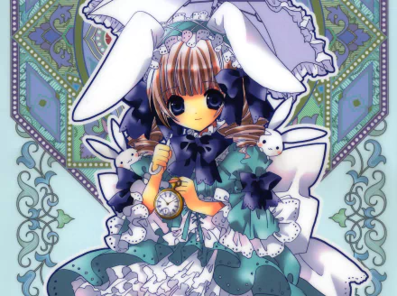 bow (Clothing) bunny blue eyes brown hair long hair smile bunny ears Anime Original HD Desktop Wallpaper | Background Image