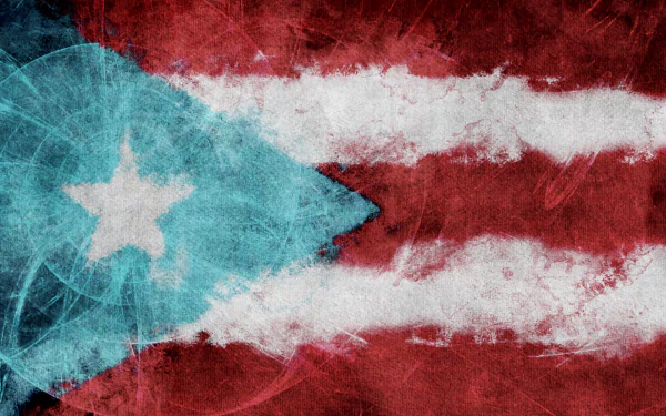 Grungy painted Flag of Puerto Rico with distressed red and white stripes and a textured blue triangle bearing a white star — HD PC desktop wallpaper background.