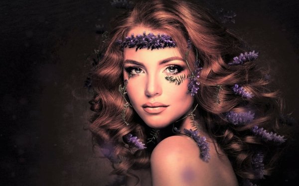 Women Model Flower Hair Purple Flower Face HD Wallpaper | Background Image