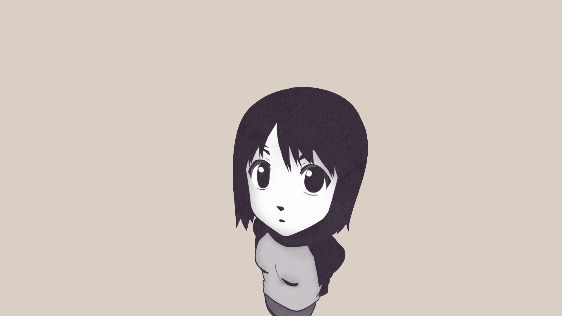 Anime-style chibi girl from Welcome to the N.H.K. gazes upward on a minimalist beige field — HD PC desktop wallpaper and background.