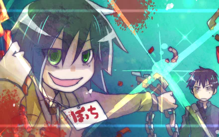 HD PC desktop wallpaper featuring Tomoko Kuroki from the anime Watamote, showcasing vibrant colors and dynamic character poses in an energetic scene.