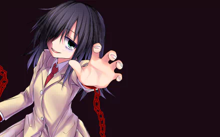 HD desktop wallpaper featuring Tomoko Kuroki from the anime Watamote, extending her hand forward with a confident expression, set against a dark background.