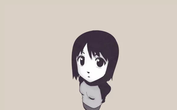 Anime-style chibi girl from Welcome to the N.H.K. gazes upward on a minimalist beige field — HD PC desktop wallpaper and background.