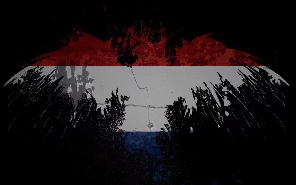 3D-rendered HD desktop wallpaper featuring the Netherlands flag with a textured, artistic grunge effect on a dark background.