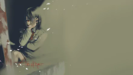 HD PC desktop wallpaper featuring Mei Misaki from the anime Another, with a dark, eerie atmosphere and muted colors emphasizing her mysterious presence.