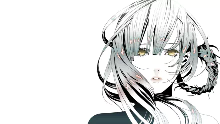 HD desktop wallpaper featuring Kainé from the video game NieR: Automata, showcasing her expressive face and flowing hair against a white background.
