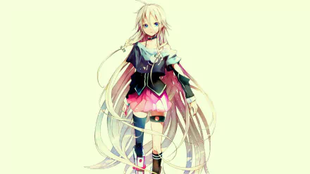 HD PC desktop wallpaper featuring IA from Vocaloid, depicted in vibrant anime style with flowing hair and detailed outfit against a light background.