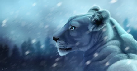 snowfall fantasy lion HD Desktop Wallpaper | Background Image