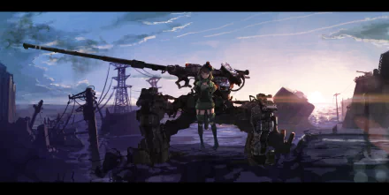 sunset short hair military cannon Anime Original anime sunset HD Desktop Wallpaper | Background Image