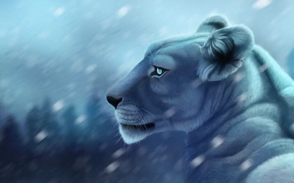 snowfall fantasy lion HD Desktop Wallpaper | Background Image