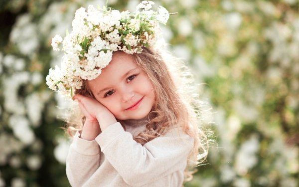 Photography Child Little Girl Wreath White Flower Depth Of Field HD Wallpaper | Background Image