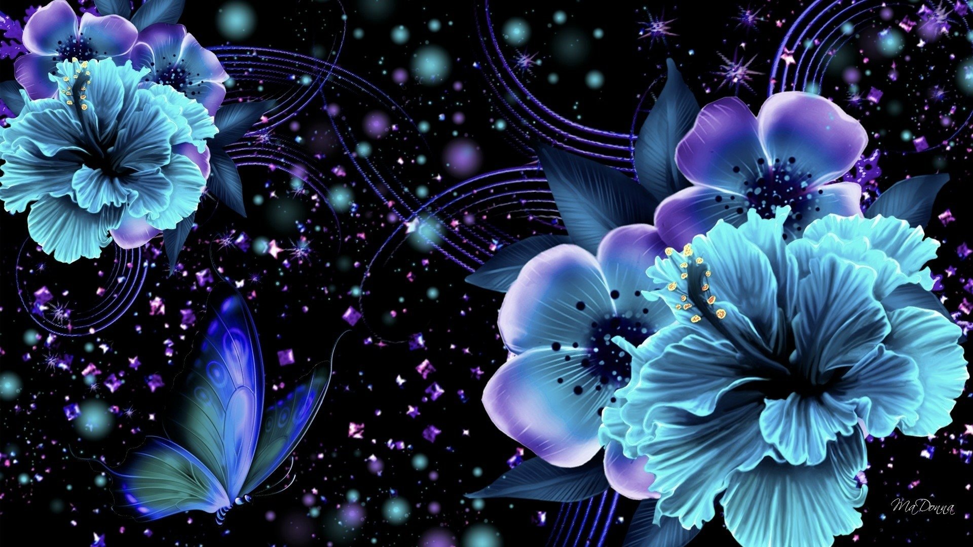 Download Purple Blue Sparkles Butterfly Artistic Flower  HD Wallpaper by MaDonna