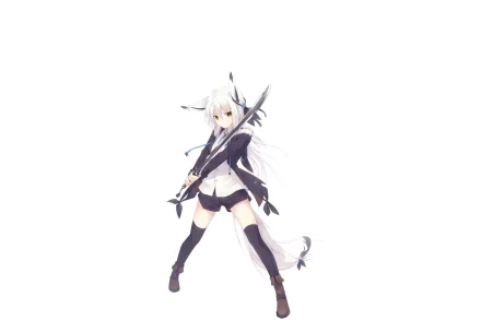 Anime-style original character with long white hair wielding a sword, depicted in HD for a PC desktop wallpaper and background.
