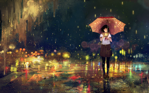 Anime Original Rain Light Umbrella HD Wallpaper | Background Image