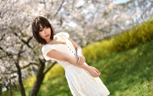 Women Asian Model White Dress Brown Eyes Brunette Depth Of Field HD Wallpaper | Background Image