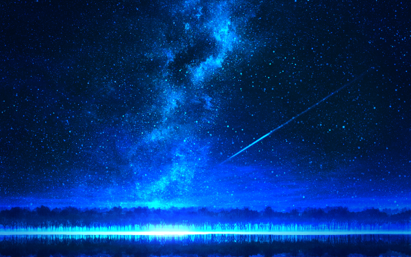 Anime Original Comet Sky Night Galaxy Tree Stars Aurora Australis HD Wallpaper | Background Image