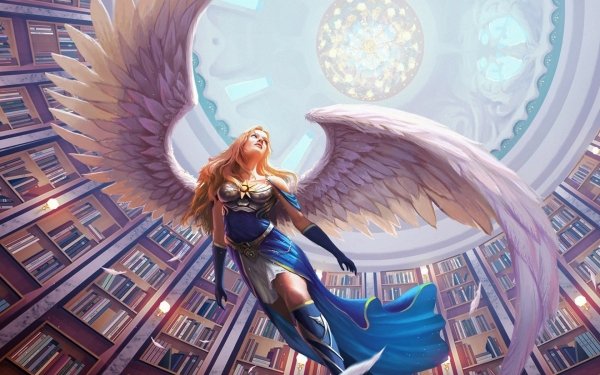 Fantasy Angel Wings Library Book Blonde HD Wallpaper | Background Image
