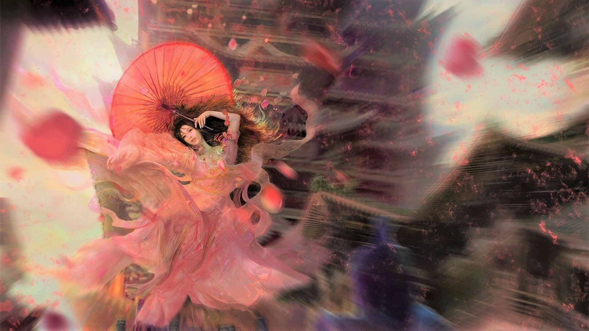 Download Oriental Parasol Asian Fantasy Woman HD Wallpaper