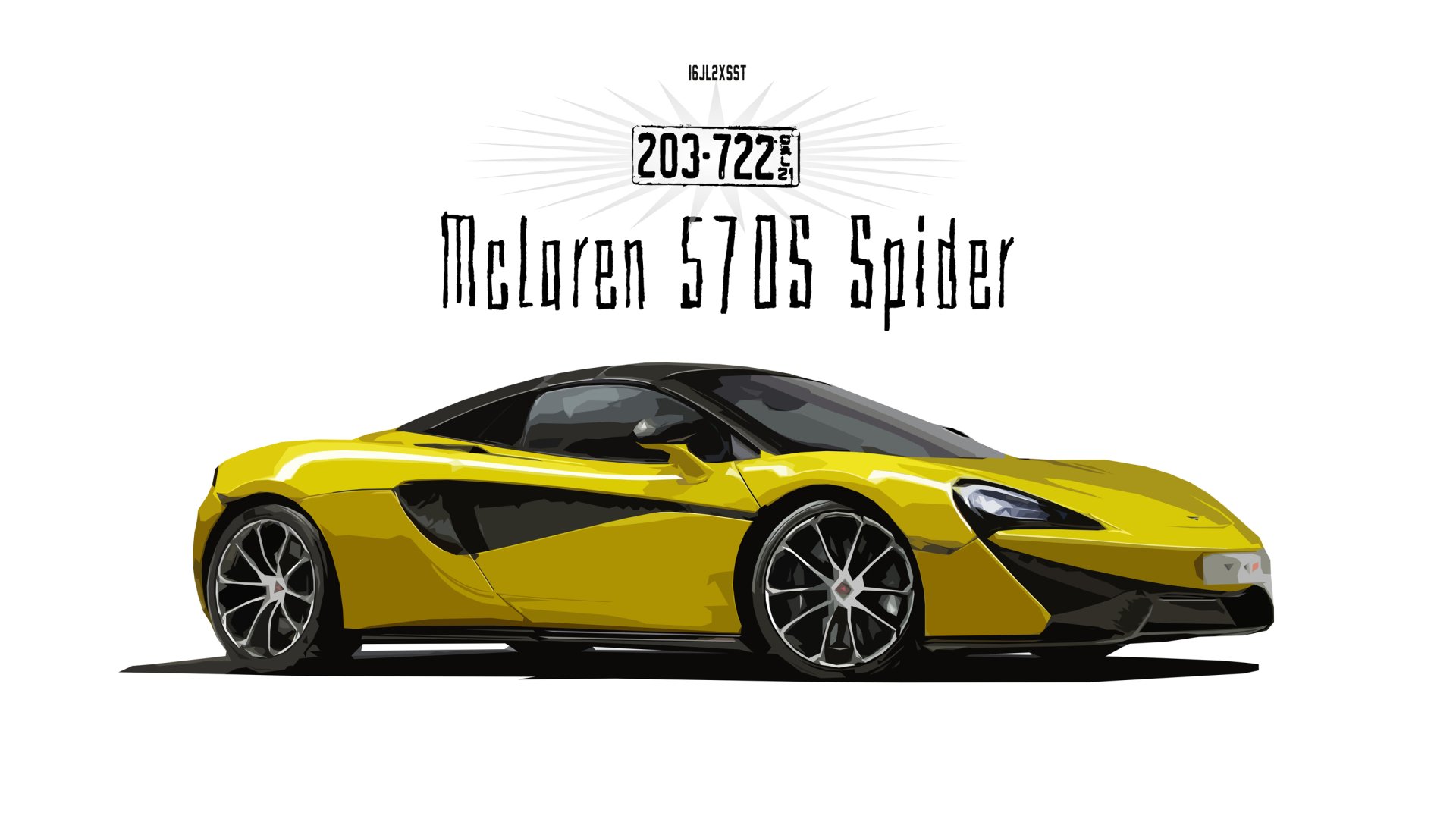 Vector illustration of a yellow McLaren 570S Spider sports car, shown in high detail as an HD PC desktop wallpaper and background.