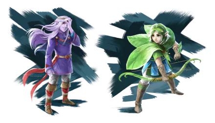 A vibrant HD wallpaper featuring Saria and Vaati from The Legend of Zelda: Breath of the Wild, set against a dynamic background that highlights their iconic designs.