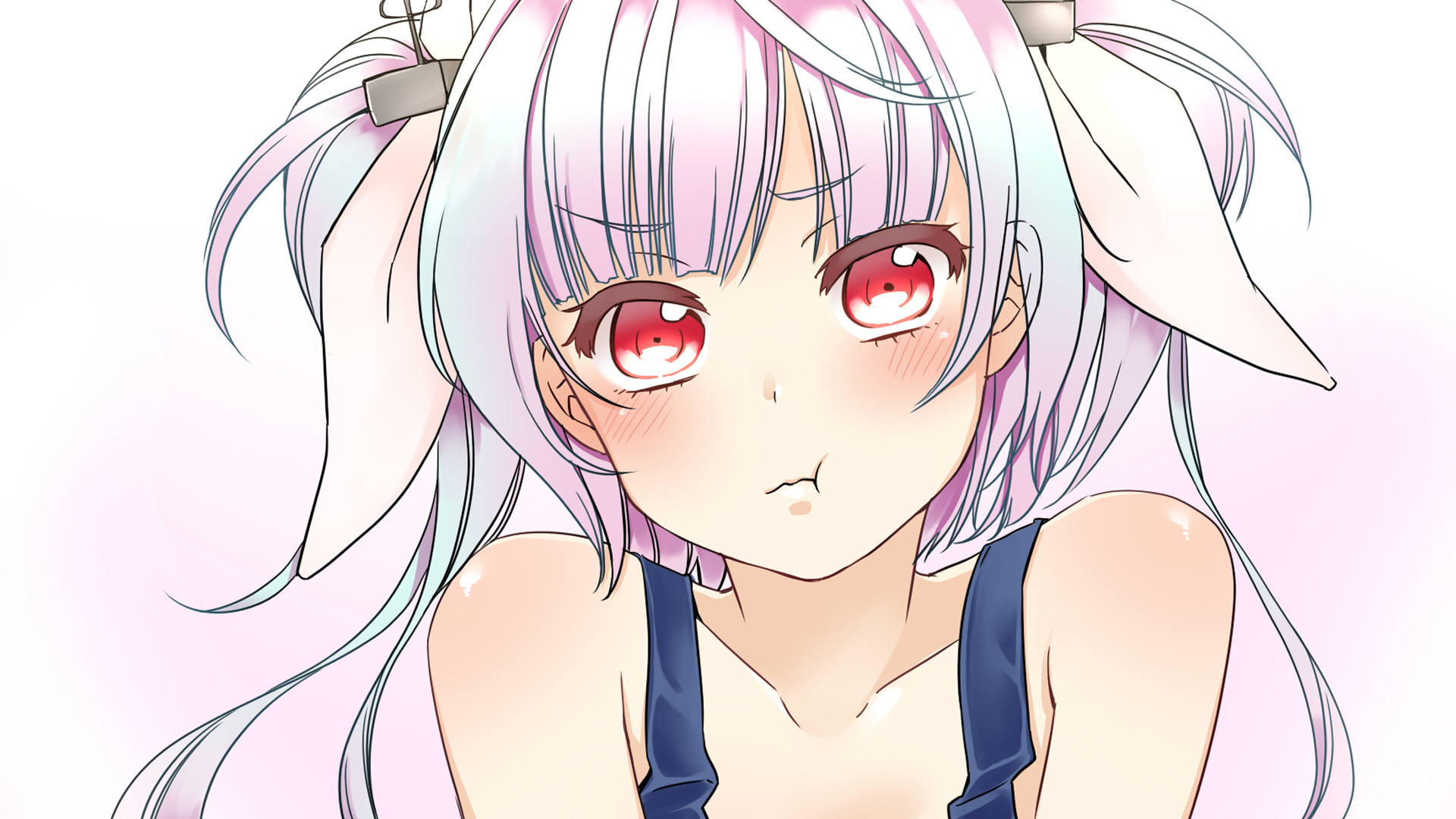 Anime-style HD PC desktop wallpaper featuring I-19 from Kantai Collection with white hair, red eyes, and bunny ear accessories.