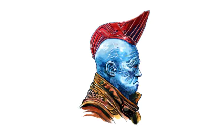Minimalist comic-style HD desktop wallpaper featuring Yondu Udonta from Guardians of the Galaxy with bold colors and clean lines on a white background.