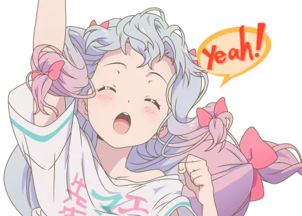 HD desktop wallpaper of Sagiri Izumi from the anime EroManga-Sensei, featuring her excitedly shouting Yeah! with pink ribbons in her hair.