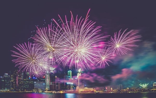 Photography Fireworks Singapore Night City Building HD Wallpaper | Background Image