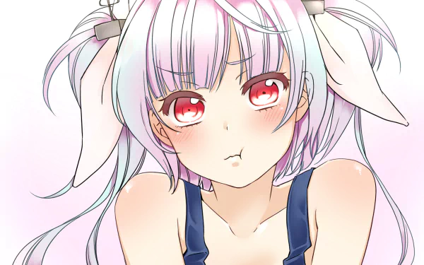 Anime-style HD PC desktop wallpaper featuring I-19 from Kantai Collection with white hair, red eyes, and bunny ear accessories.