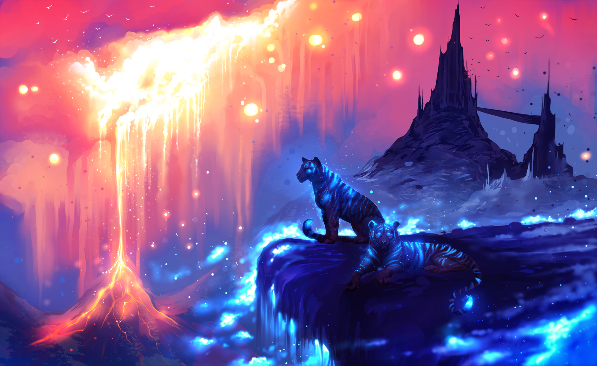 Luminous Tiger Guarding the Lava-Bathed Fantasy Castle – HD Wallpaper ...