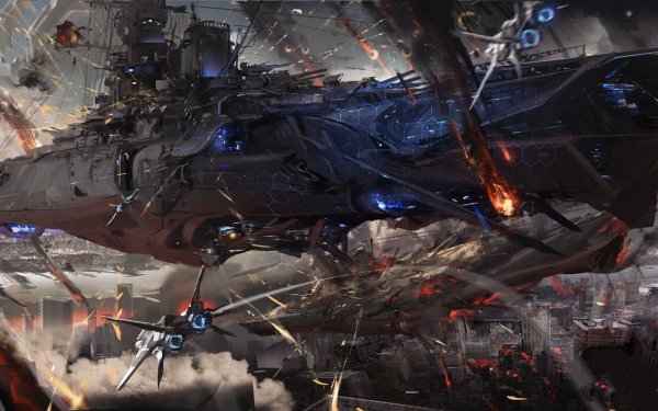 Sci Fi Spaceship Warship Jet Fighter Weapon Warzone Battle HD Wallpaper | Background Image
