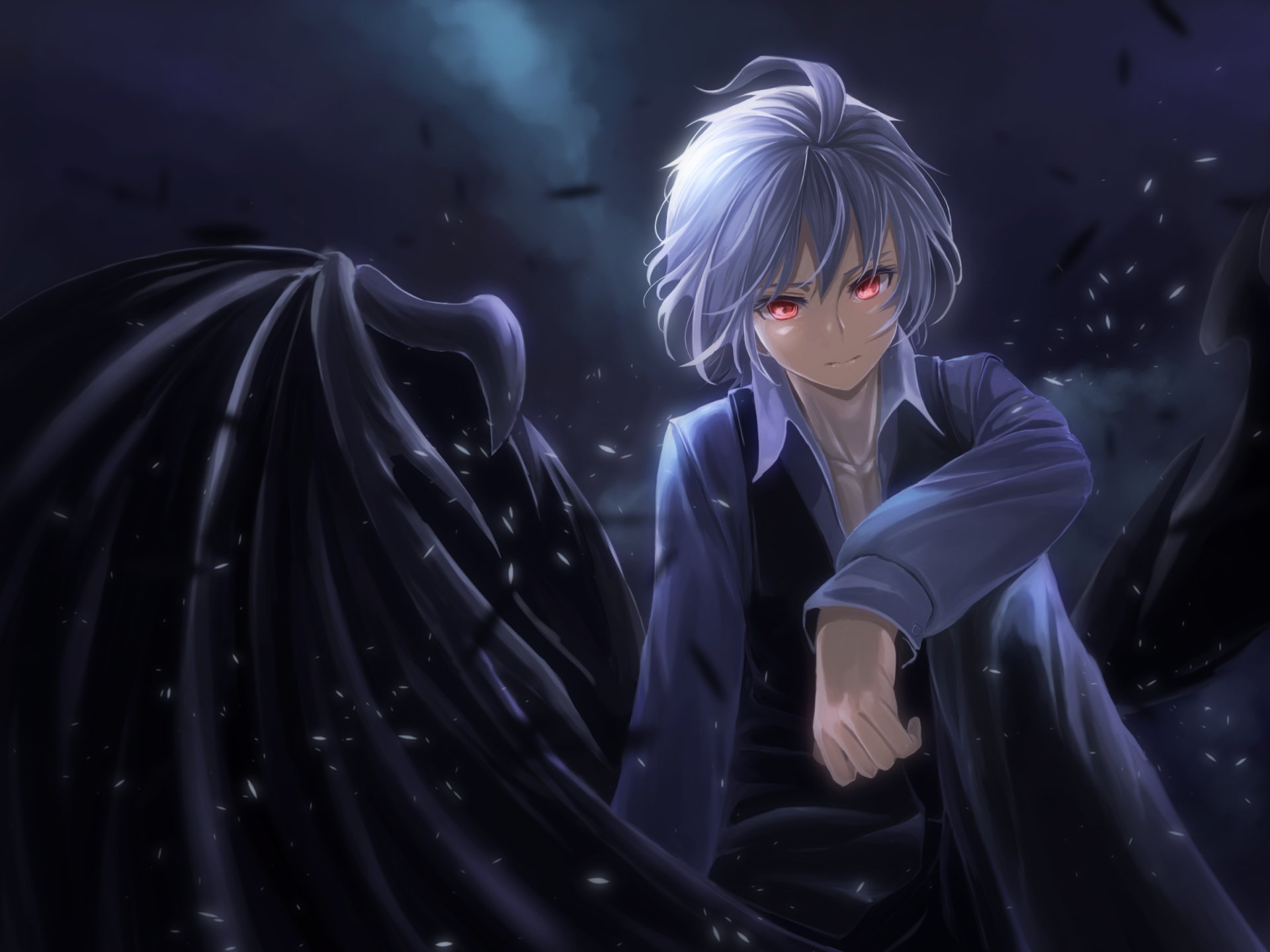 HD PC desktop wallpaper featuring Sieg from the anime Fate/Apocrypha, showcasing a dark, intense atmosphere with detailed character design and glowing red eyes.