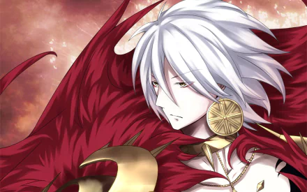 HD PC desktop wallpaper featuring Lancer of Red from Fate/Apocrypha, showcasing the character with white hair and red wings in an anime-style illustration.