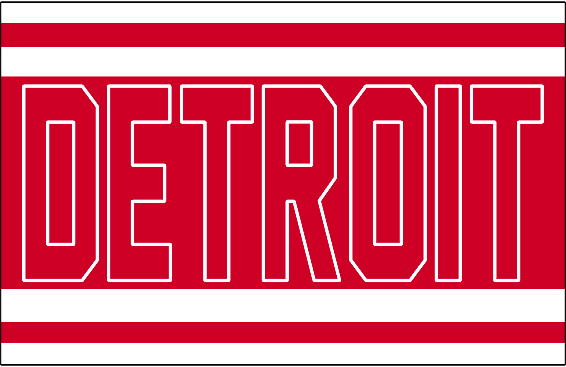 Detroit Red Wings sports 2K Quad HD PC desktop wallpaper: bold white-outline 'DETROIT' lettering on red field with white horizontal stripes.