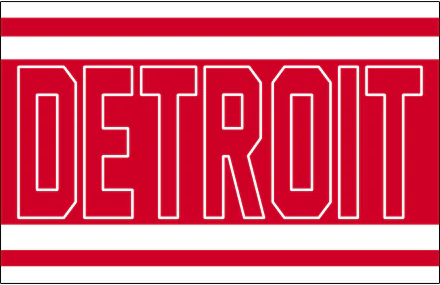 Detroit Red Wings sports 2K Quad HD PC desktop wallpaper: bold white-outline 'DETROIT' lettering on red field with white horizontal stripes.
