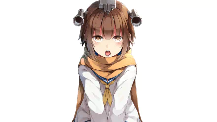 Yukikaze (Kantai Collection) anime portrait: youthful ship girl in sailor uniform and scarf, surprised expression against white space — HD PC desktop wallpaper/background.