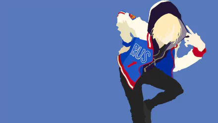 HD anime desktop wallpaper featuring Yuri Plisetsky from Yuri!!! on ICE in a dynamic pose with a blue background.