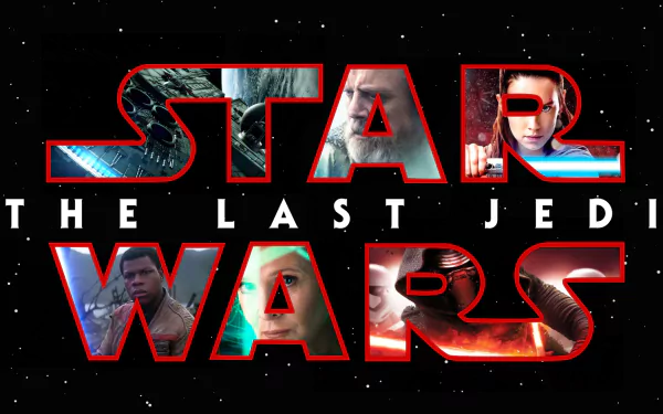HD desktop wallpaper featuring characters from Star Wars: The Last Jedi with the text Star Wars: The Last Jedi against a starry background.