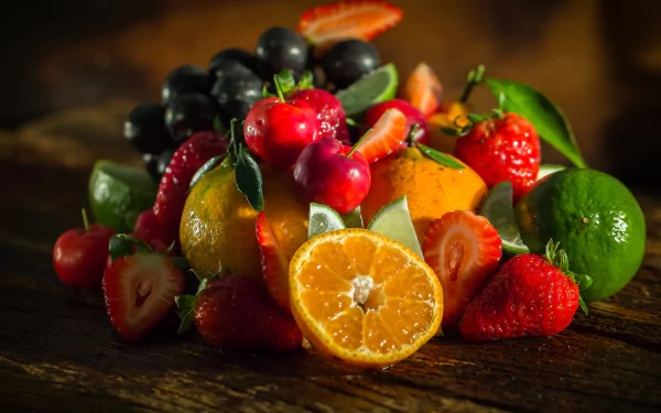 lime tangerine cherry strawberry food fruit HD Desktop Wallpaper | Background Image