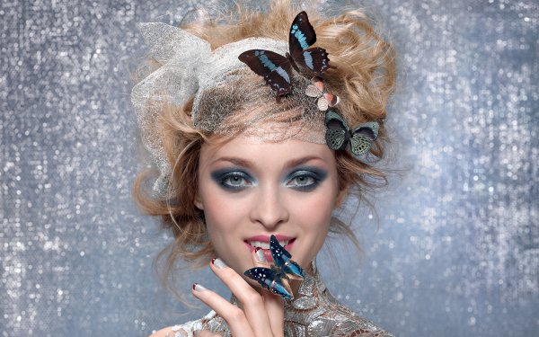 Women Face Blonde Smile Butterfly Blue Eyes HD Wallpaper | Background Image