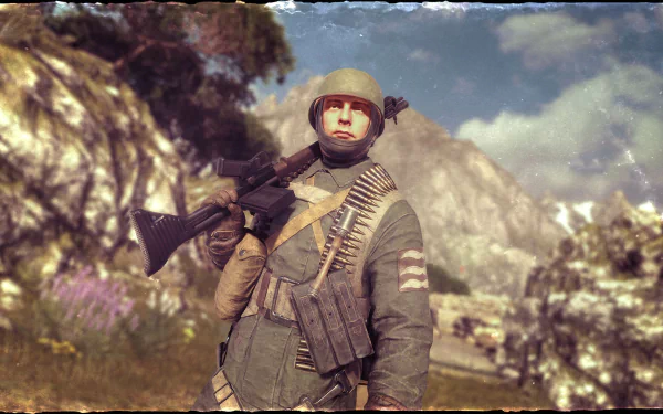 HD PC desktop wallpaper featuring a soldier from the video game Sniper Elite 4, holding a sniper rifle with a mountainous background.