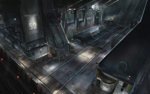 4K Ultra HD PC desktop wallpaper featuring a dark, futuristic industrial station from the video game Wolfenstein II: The New Colossus.