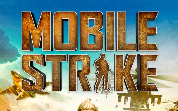 HD wallpaper featuring the title Mobile Strike with a soldier's silhouette and military vehicles in a dynamic, action-packed background.