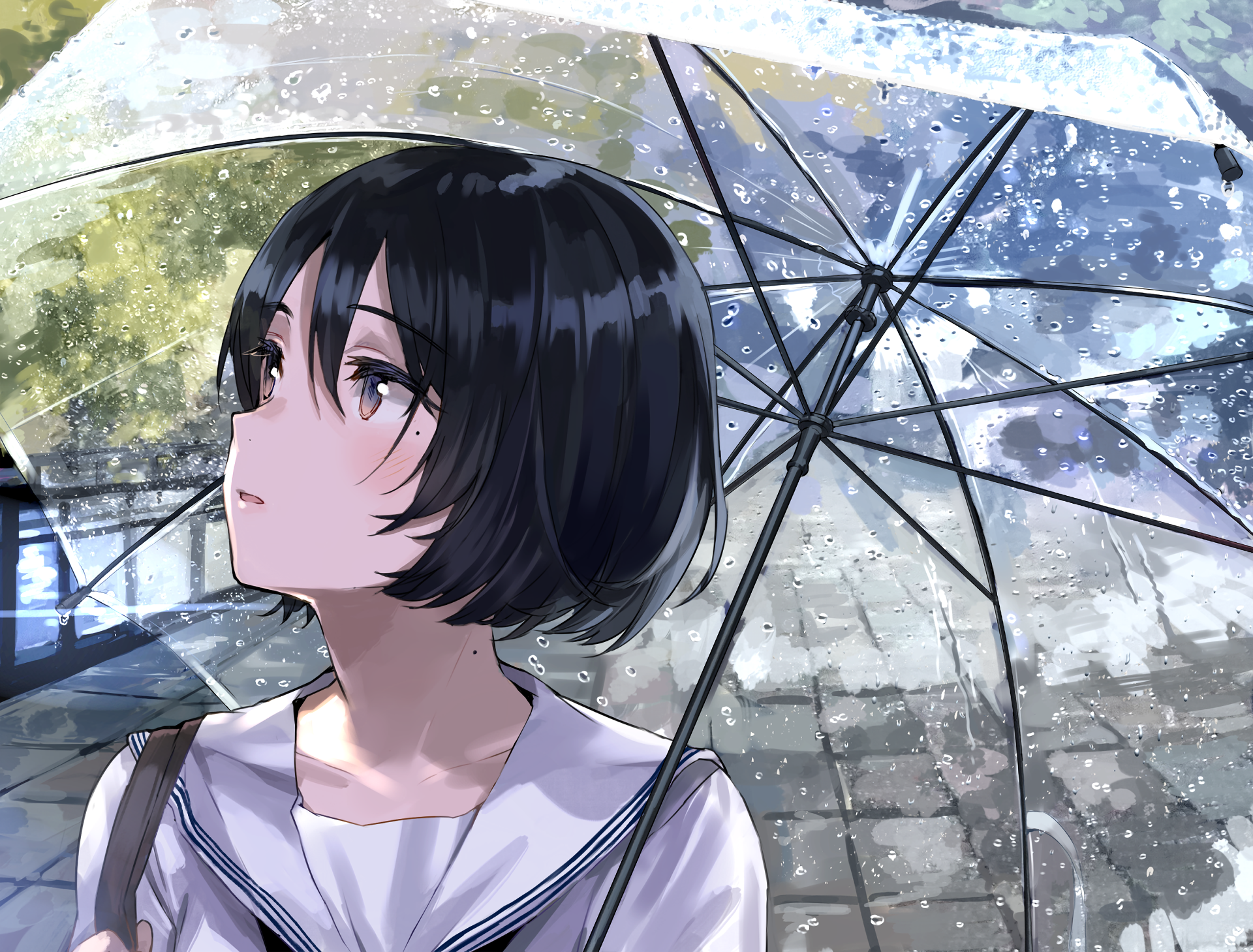 Image of A serious anime girl with short black hair wallpaper