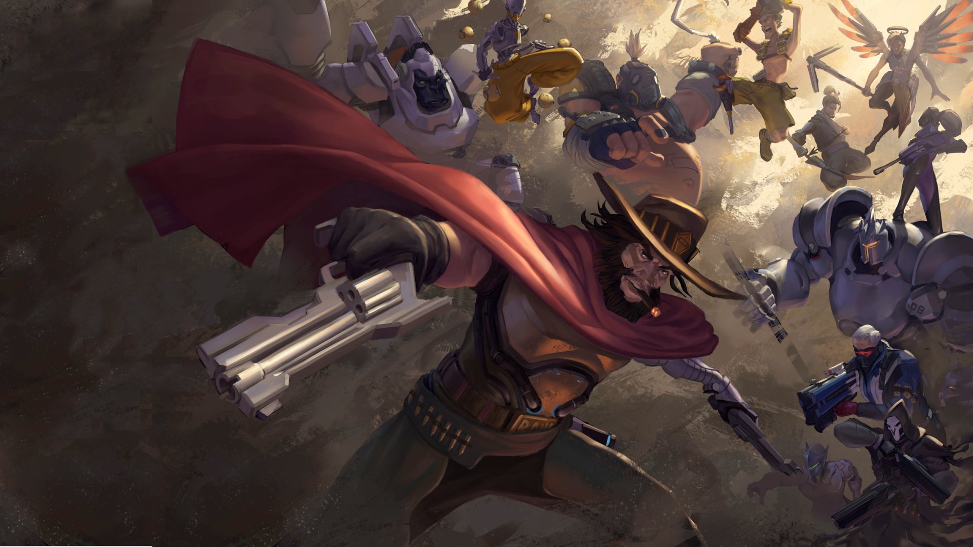 Download Reinhardt (Overwatch) Hanzo (Overwatch) Junkrat (Overwatch) Roadhog (Overwatch) Genji (Overwatch) Reaper (Overwatch) Soldier: 76 (Overwatch) Mercy (Overwatch) Winston (Overwatch) McCree (Overwatch) Video Game Overwatch HD Wallpaper