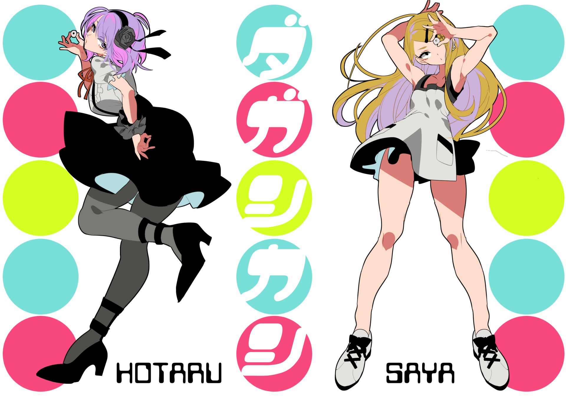 Download Headband Pink Eyes Black Eyes Purple Hair Long Hair Blonde High Heels Pantyhose White