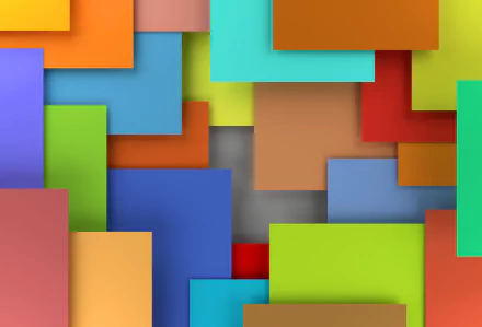 Abstract geometric collage of overlapping colorful rectangles in bold hues — 5K Ultra HD PC desktop wallpaper background.