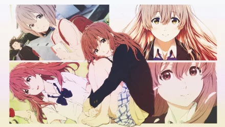 HD anime desktop wallpaper featuring Shouko Nishimiya from A Silent Voice in various expressive scenes and poses.